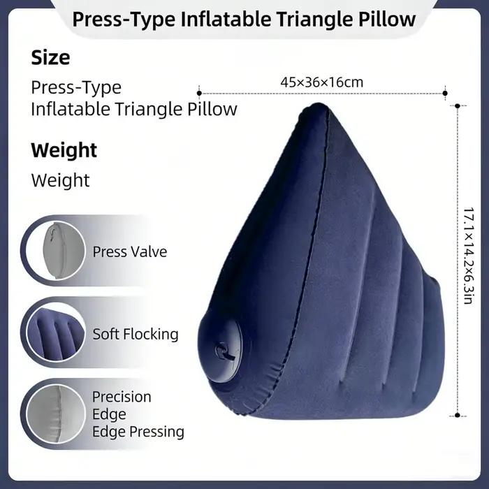 Oreiller de voyage triangulaire gonflable, support lombaire et cervical pour le bureau, oreiller repose-jambes épaissi en velours pour les voyages en avion