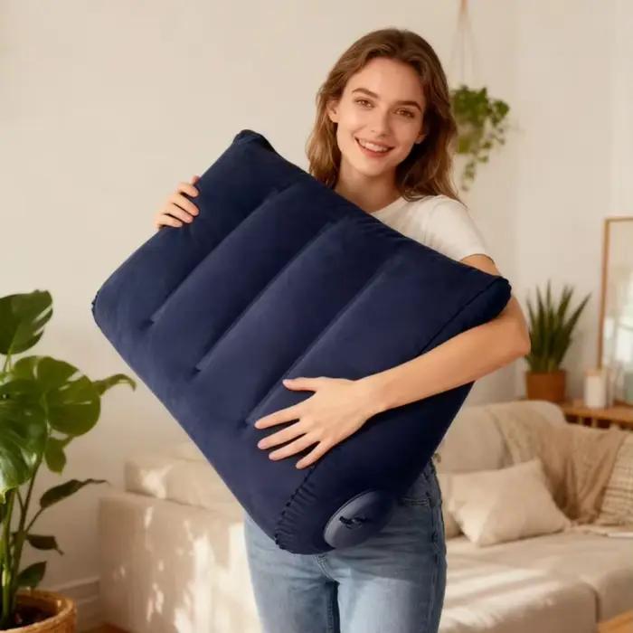 Oreiller de voyage triangulaire gonflable, support lombaire et cervical pour le bureau, oreiller repose-jambes épaissi en velours pour les voyages en avion