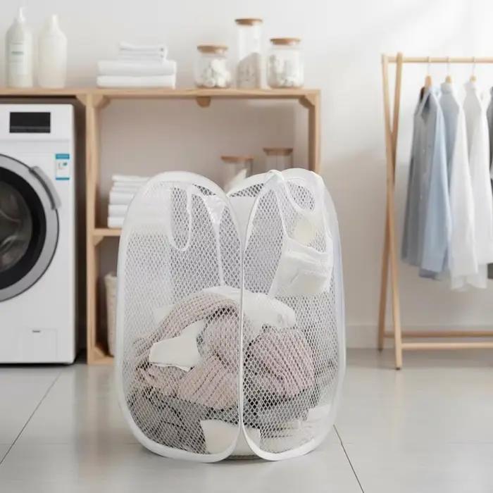 Panier à linge en maille léger et grand format avec poignées