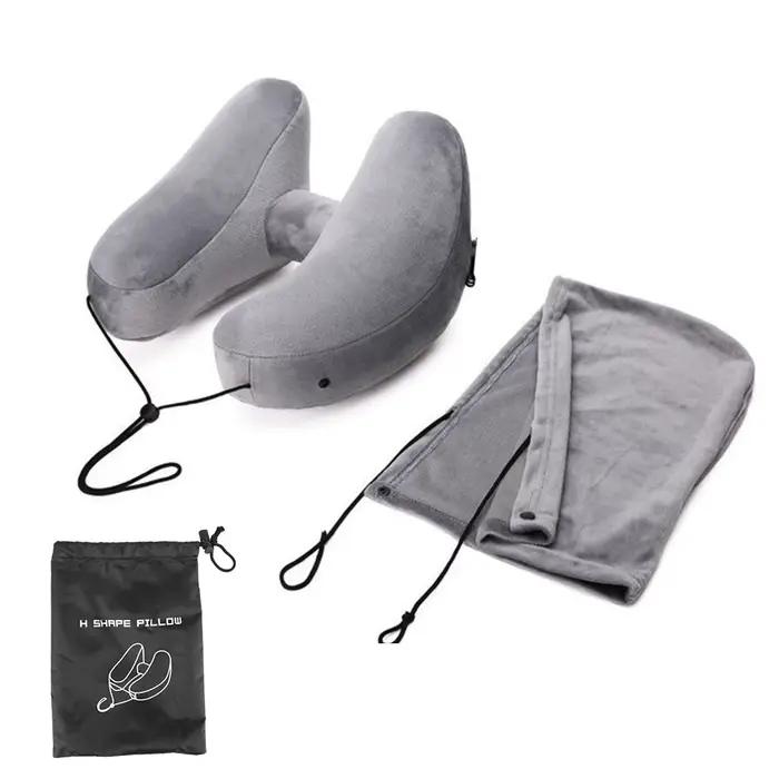 Oreiller gonflable Portable en forme de U, avec capuche, oreiller gonflable en forme de H, oreiller de voyage, coussin de repos du cou pour voiture