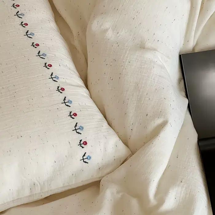 Parure de lit 100 % coton double épaisseur en gaze avec drap-housse