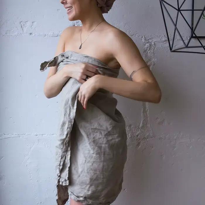 Serviette de Bain en Lin Pur - Serviette de Plage Épaisse et Absorbante à Séchage Rapide pour Adultes, Serviette Enveloppante en Lin pour Usage Domestique et Extérieur