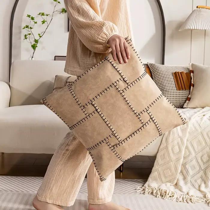 Juste de coussin patchwork marron 30x50 cm/45x45cm, taie d'oreiller décorative simple et moderne pour la maison