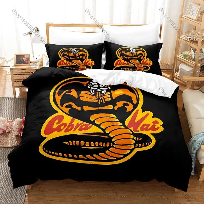 Ensemble de literie Cobra Kai Karate Kid, 3 pièces, housse de couette, taie d'oreiller, décoration de chambre rétro pour les fans de films des années 80