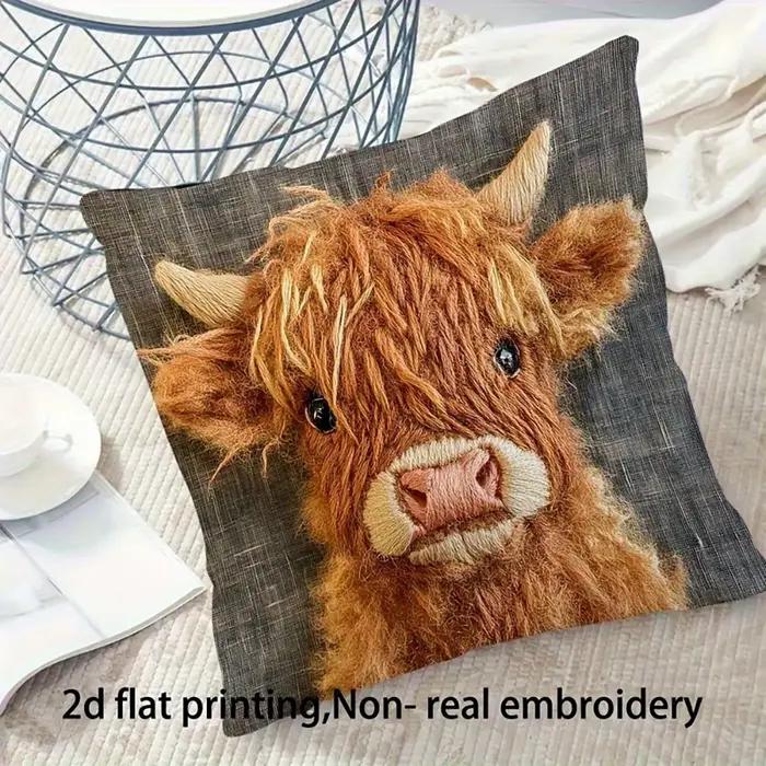 Housse de coussin carrée motif vache des Highlands