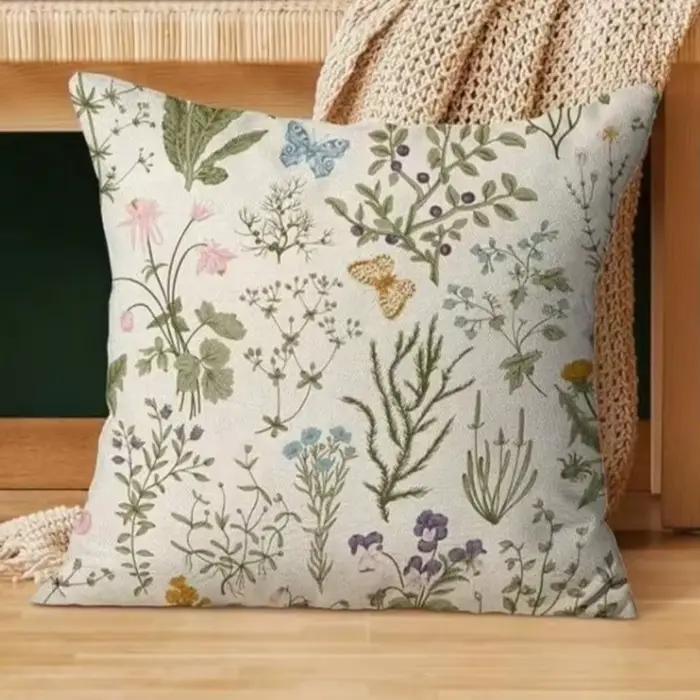 Nouvelle Housse de Coussin à Motifs Floraux Sauvages Style Ferme 45 x 45 Coussins Carrés Fins Respirants en Lin Housse de Coussin Décoration Extérieure