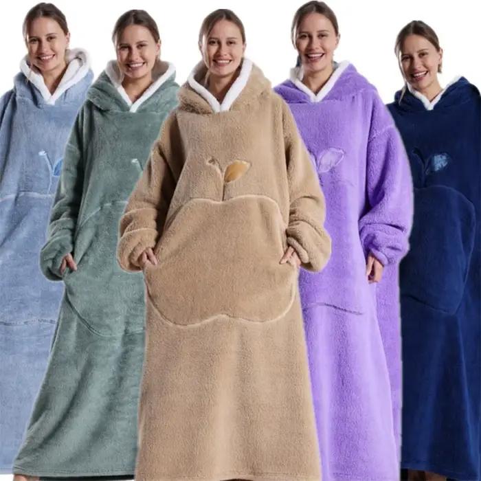 Pull à capuche d'hiver, couverture portable unisexe surdimensionnée avec manches, grande poche, chaud, confortable et doux, couverture TV pour adulte