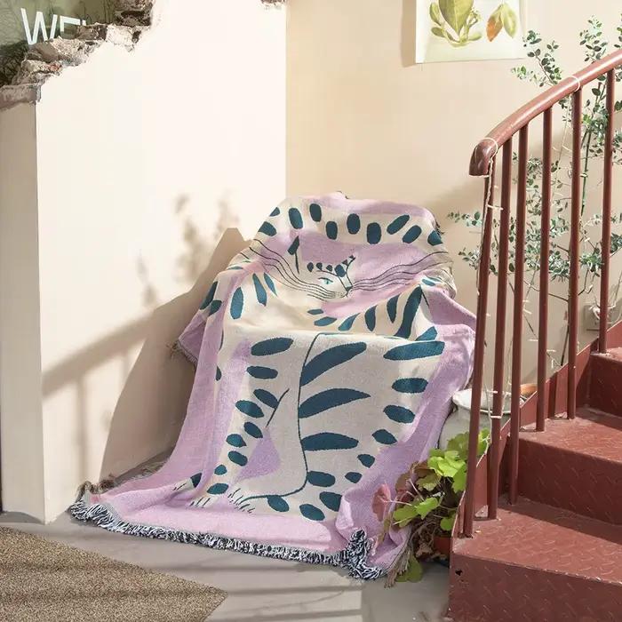 Ville Textile Ins Rose Fille Chat Motif Couverture Maison Décorer Tapisserie Housse De Canapé En Plein Air Camping Pique-Nique Tapis 130x160cm