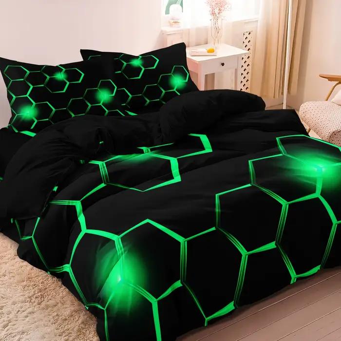Ensemble de housse de couette géométrique 3D à motif hexagonal en nid d'abeille