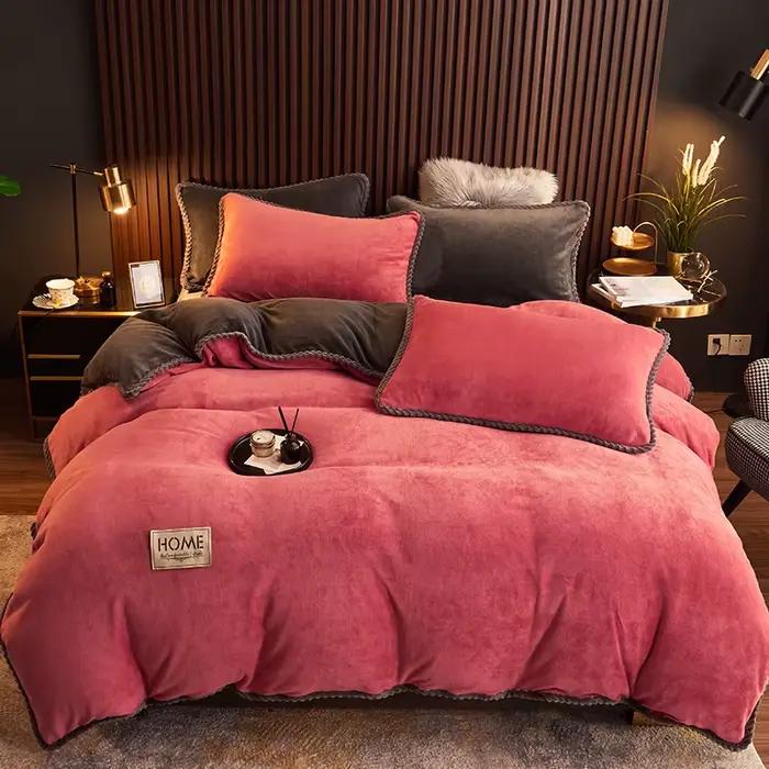 Hiver peluche Couple lit housse de couette couvre-lits pour lit Double Velvect chaud doux nordique