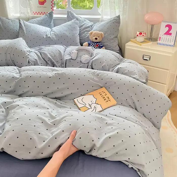 Parure de lit en microfibre pré-lavée avec 2 taies d'oreiller