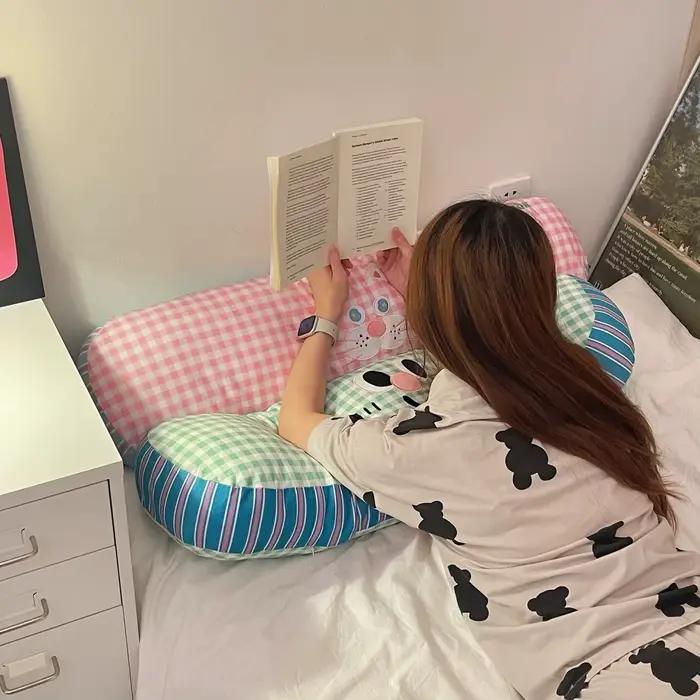 Oreiller de couchage à grille longue, pince de jambe latérale, oreillers mignons, coussin de lit, oreiller imprimé de dessin animé, oreillers en peluche décoratifs