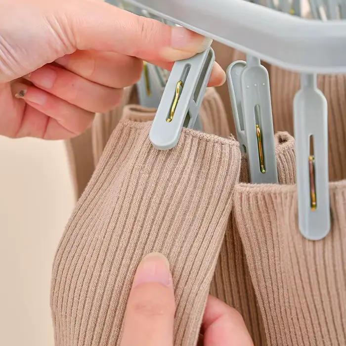 Séchoir à linge pliable avec 32 pinces 360° ° Crochet pivotant pour économiser de l'espace