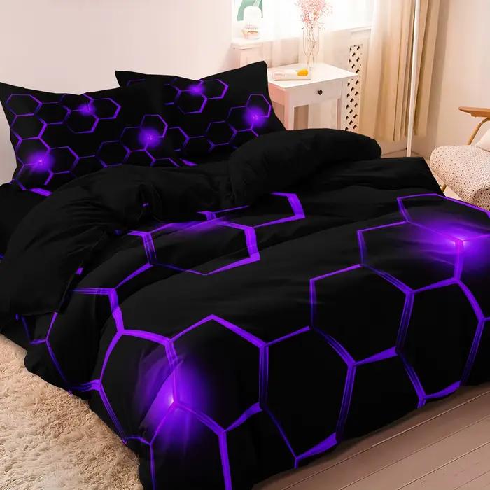 Ensemble de housse de couette géométrique 3D à motif hexagonal en nid d'abeille
