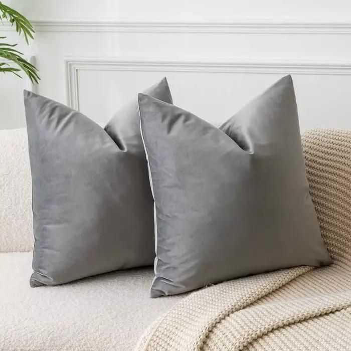 Juste de coussin en velours ultra doux gris, taie d'oreiller unie, textile de maison moderne, canapé et salon, chambre à coucher