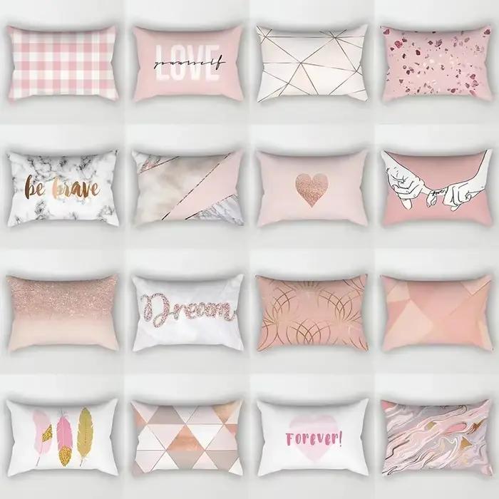 Taie d'Oreiller Rose à Motif Géométrique pour la Décoration de la Maison
