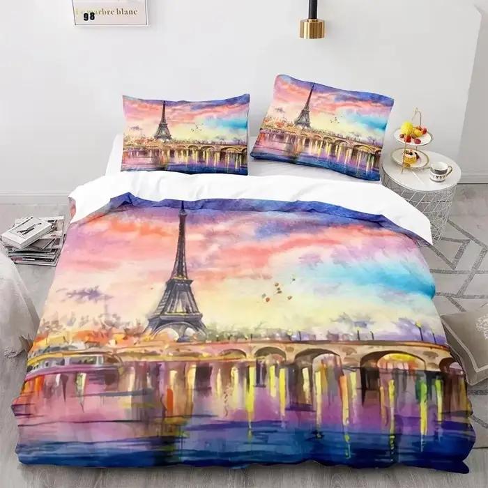 Tour Eiffel ensemble de housse de couette King Size Vintage beau bâtiment de renommée mondiale Sakura double