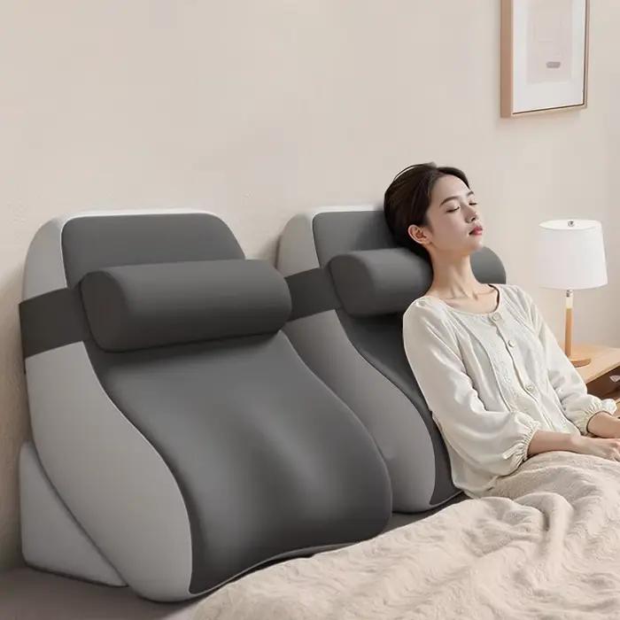 Oreiller de lecture pour s'asseoir au lit, oreiller ergonomique à dos compensé, poches latérales XL, housse amovible, travail, soins infirmiers, léger