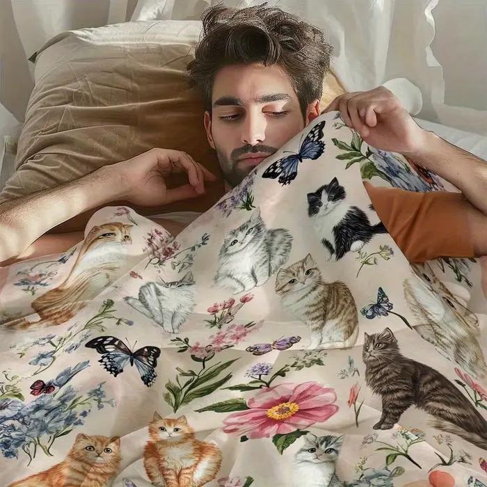 Couverture personnalisée pour chat avec motif floral et papillon