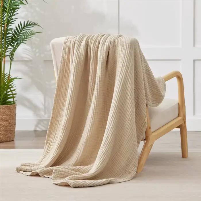 Couverture en coton mousseline 6 couches, plissée, respirante, douce, pour lit, couverture d'été climatisée 200*230