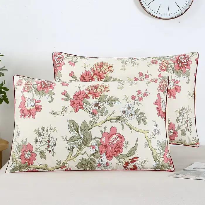 Taie d'Oreiller en Coton à Imprimé Floral, Enveloppe de Lit, Couvre-Oreiller Long, Super Doux, 48x74cm, 300TC, 2 Pièces/Ensemble