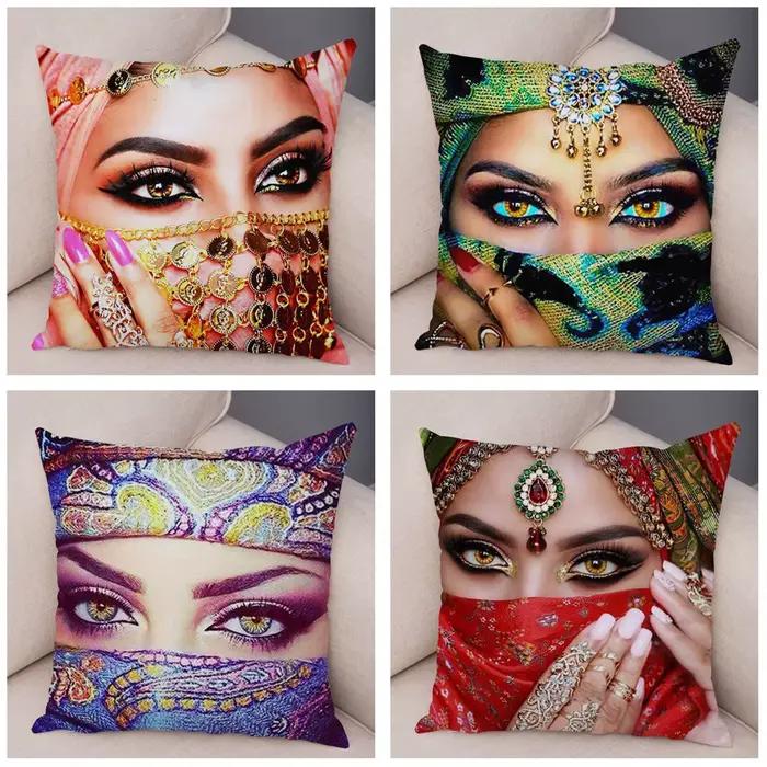 Taie d'oreiller en peluche pour femmes, belle taie d'oreiller colorée, masquée, pour canapé, maison, voiture, 45x45cm