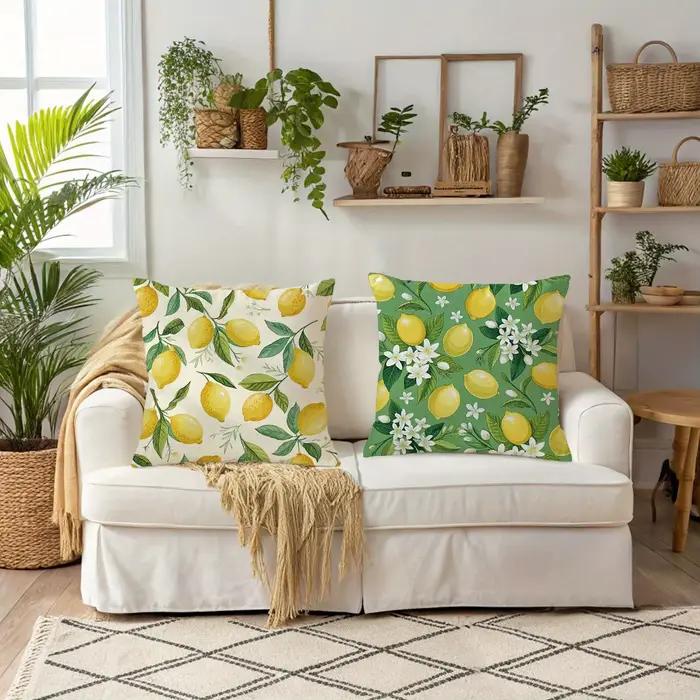 Housse de coussin rafraîchissante citron-délice florale