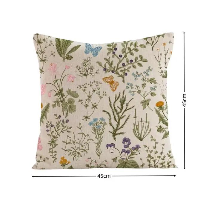 Nouvelle Housse de Coussin à Motifs Floraux Sauvages Style Ferme 45 x 45 Coussins Carrés Fins Respirants en Lin Housse de Coussin Décoration Extérieure