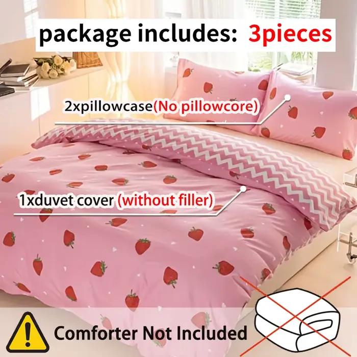 3 pièces/ensemble petit ensemble de housse de couette imprimé fraise (1