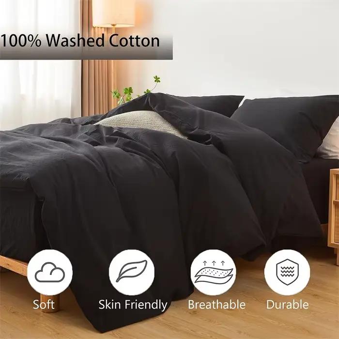 Housse de couette de couleur unie, 100% coton lavé, style minimaliste japonais, literie simple, double, king, queen size, 1 pièce