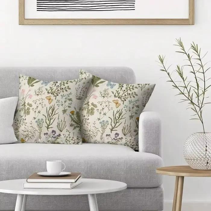Nouvelle Housse de Coussin à Motifs Floraux Sauvages Style Ferme 45 x 45 Coussins Carrés Fins Respirants en Lin Housse de Coussin Décoration Extérieure