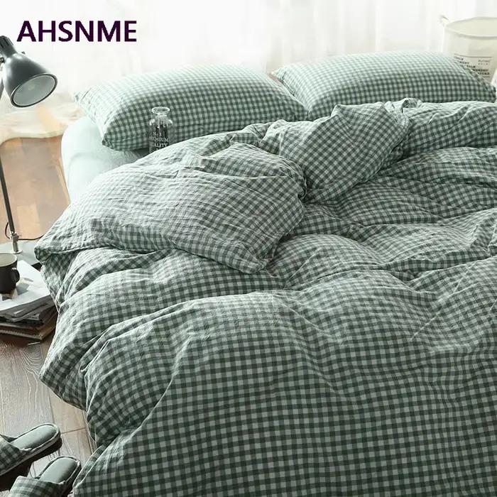 AHSNcloser-Juste de Literie Super Douce en Coton Vert Clair, Draps Cool d'Été à Petit Carreaux de Style Nevrim Tokyo Imlari, 100%