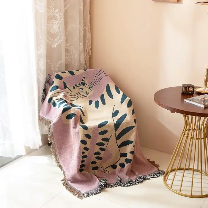 Ville Textile Ins Rose Fille Chat Motif Couverture Maison Décorer Tapisserie Housse De Canapé En Plein Air Camping Pique-Nique Tapis 130x160cm