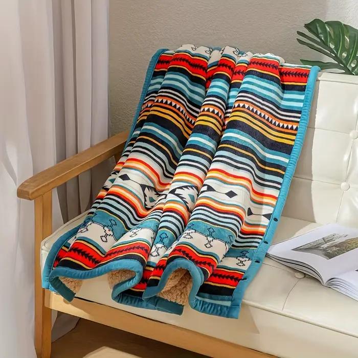 Couverture polaire à rayures nordiques – Style Boho épais et chaud double couche pour canapé