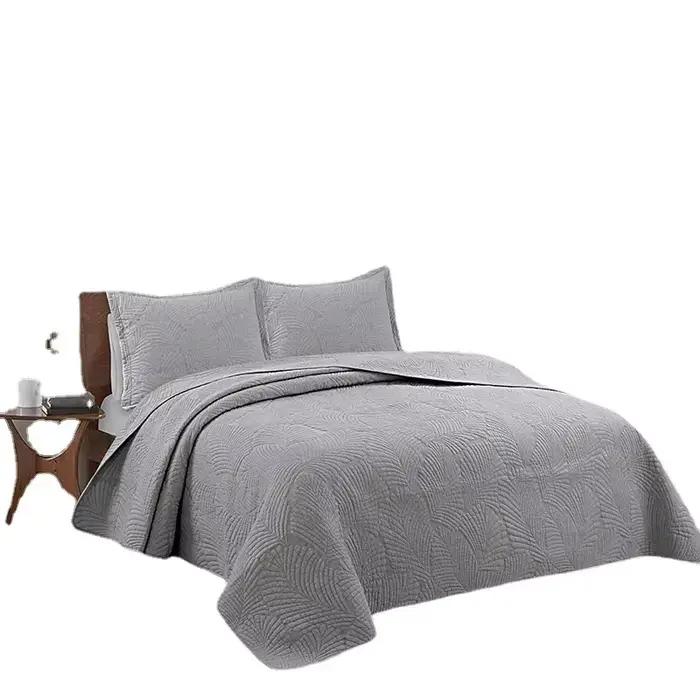 Housse de lit de couleur unie, textile de maison trois pièces matelassé en coton, literie américaine simple en coton lavé