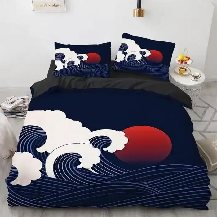 Parure de lit de Style japonais, ensemble de housse de couette Ukiyo-e artistique imprimé en 3D, en Polyester doux, simple, Double, Queen Size, cadeau d'anniversaire