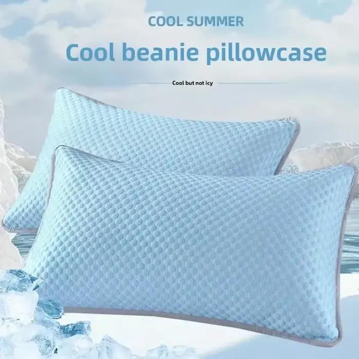 Taie d'oreiller rafraîchissante en soie glacée avec billes de refroidissement, couleur unie, respirante et lavable, pour la maison et la chambre à coucher