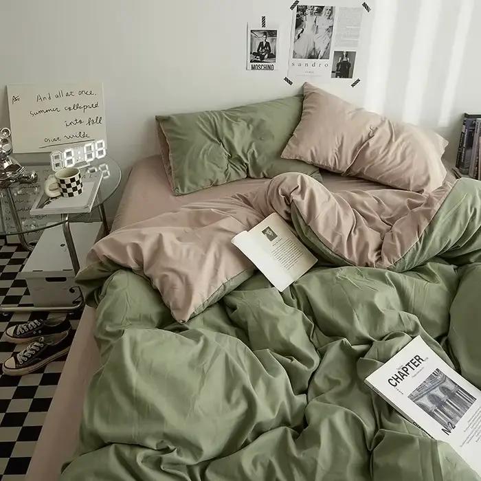 Literie en coton Double lavé de couleur unie de haute qualité