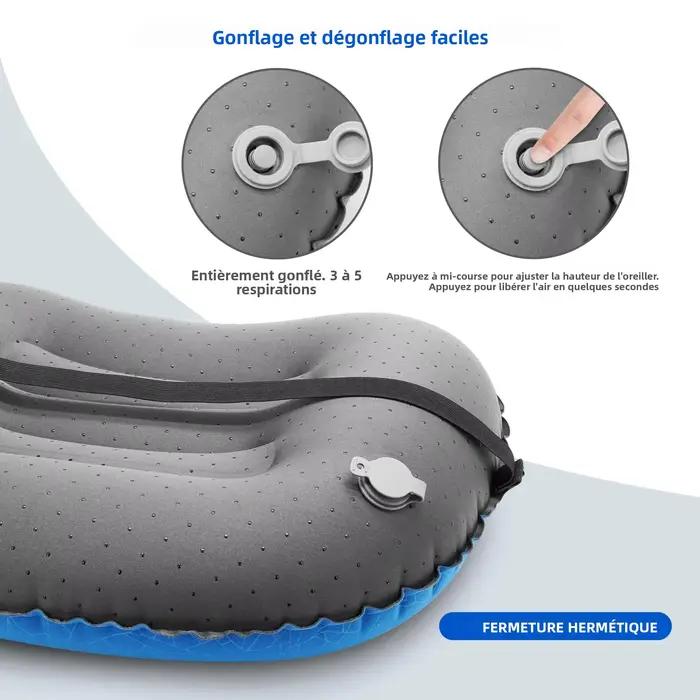 Oreiller de voyage gonflable ultraléger - Compressible et confortable pour le soutien du cou et des lombaires pendant le camping, la randonnée, le trekking