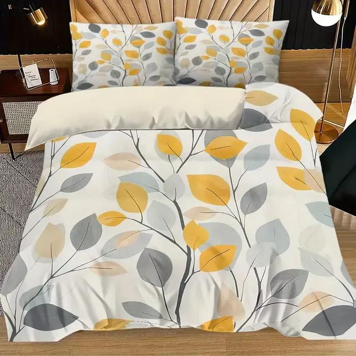 Parure de lit à feuilles jaunes, housse de couette imprimée en 3D, douce, simple, Double, Queen, King Size, cadeau d'anniversaire, décoration pour la maison