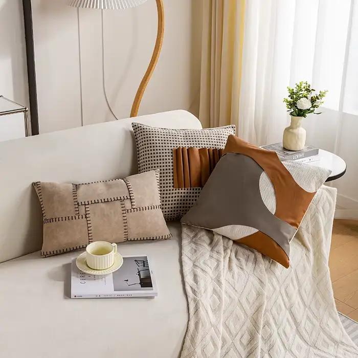 Juste de coussin patchwork marron 30x50 cm/45x45cm, taie d'oreiller décorative simple et moderne pour la maison