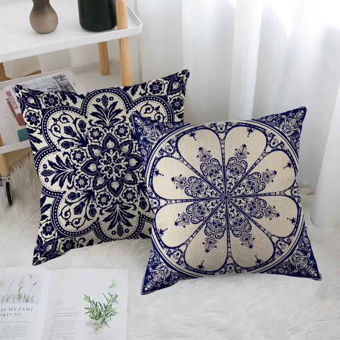 Housses de coussin florales riches, bleu marine, blanc, Chinoiserie, décor bohème Durable pour salon, chambre à coucher