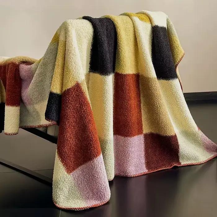 Couverture en microfibre velours à rayures patchwork en fil de plume