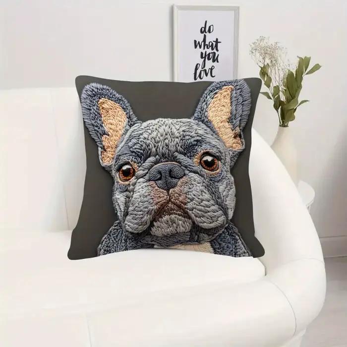 Housse de coussin à impression plate 2D bouledogue français : magie de broderie non réelle!