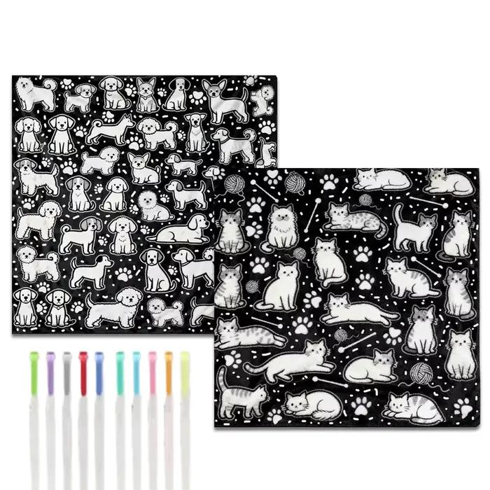Couverture à colorier soi-même avec 24 marqueurs colorés, motif dessin animé créatif, couverture anti-stress, peinture artistique unique, cadeau décoratif