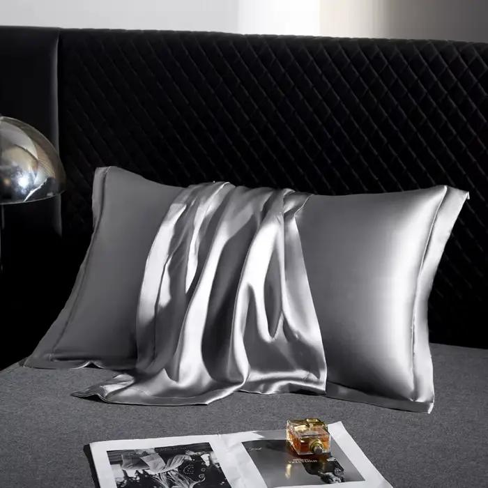 Housse de coussin en soie de mûrier 100%, taie d'oreiller un côté 6A 25 Momme, solide, protection de la peau des cheveux, étui décoratif à large bord