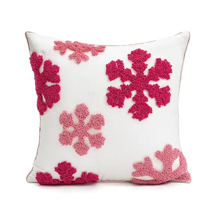 Housse de coussin de noël 30x50/45x45cm, taie d'oreiller brodée avec estampage de taille, flocon de neige rouge, décoration de maison