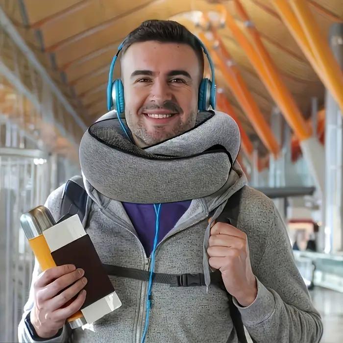 1 oreiller de voyage ergonomique en forme de U – Support de cou doux et durable pour avions