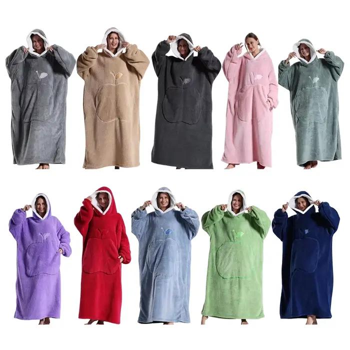 Pull à capuche d'hiver, couverture portable unisexe surdimensionnée avec manches, grande poche, chaud, confortable et doux, couverture TV pour adulte