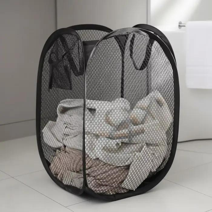 Panier à linge en maille léger et grand format avec poignées